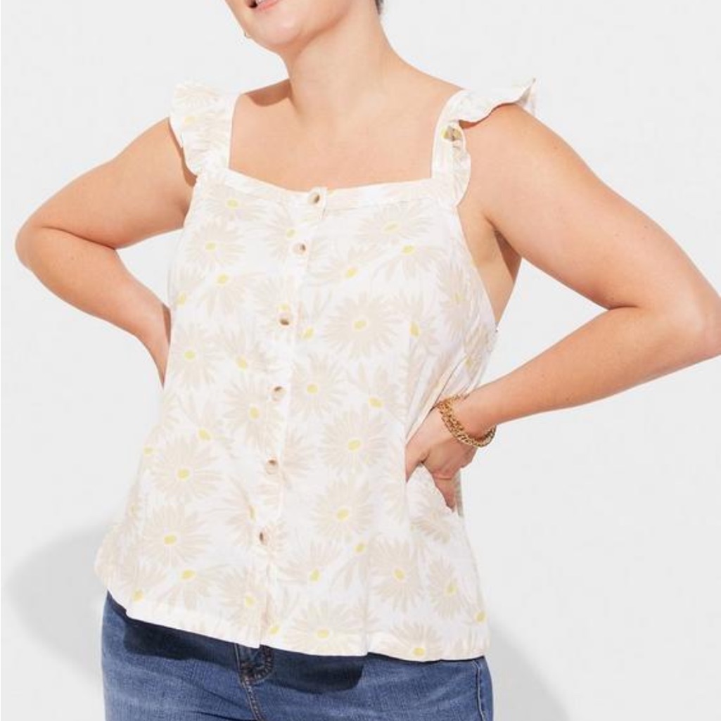 Torrid Double Gauze Ruffle Button Front Tank Top
